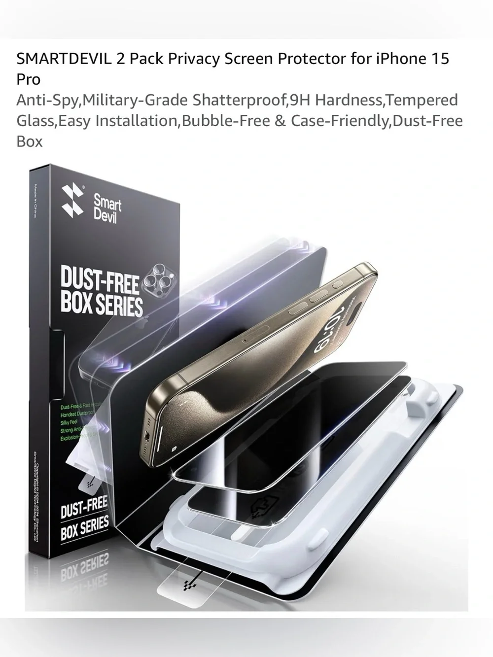 SmartDevil Privacy Screen Protector for iPhone 15 Pro  (2 Pack) NEW